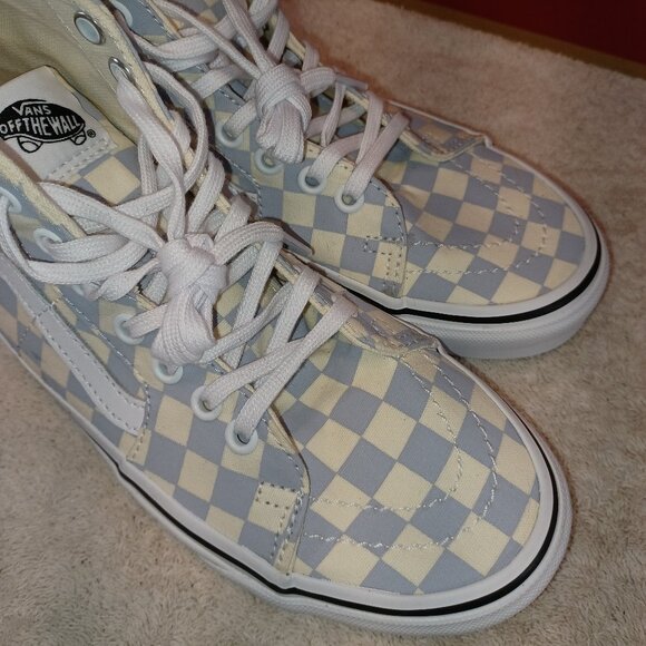 Vans Men's 5.5/Women's 7 Sk8-Hi Tapered Checkerboard Zen Blue/White VN0A4U16XHX - Picture 4 of 12